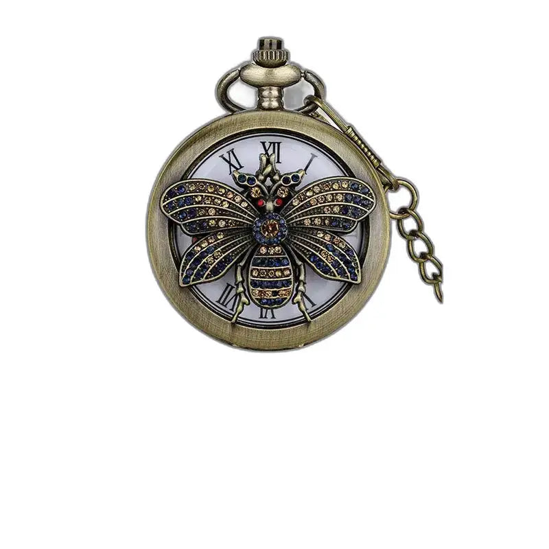 Montre Gousset Quartz Papillon Bronze Classique avec motif orné d’abeilles