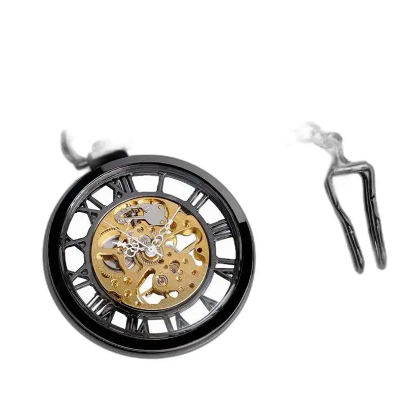 Montre Gousset Skeleton Moderne Argent Homme Femme avec un cadran noir squeletté