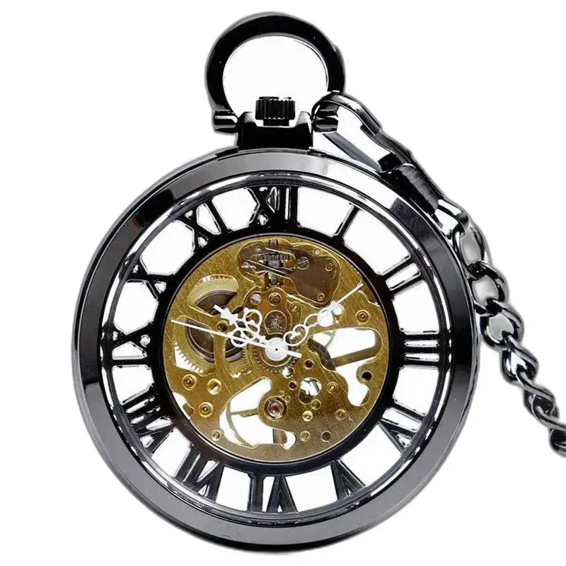 Montre Gousset Skeleton Moderne Argent Homme Femme avec chaîne et design élégant
