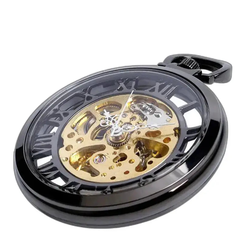 Montre Gousset Skeleton Moderne Argent Homme Femme avec un cadran noir squelettique