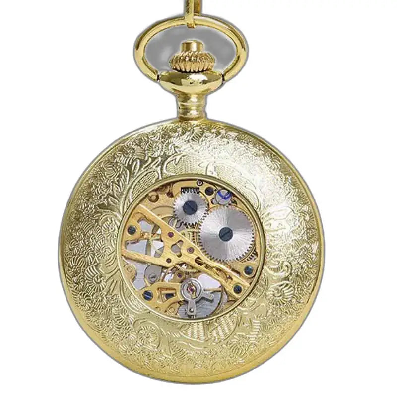 Montre Gousset Steampunk en or, avec mécanisme visible et des engrenages élaborés