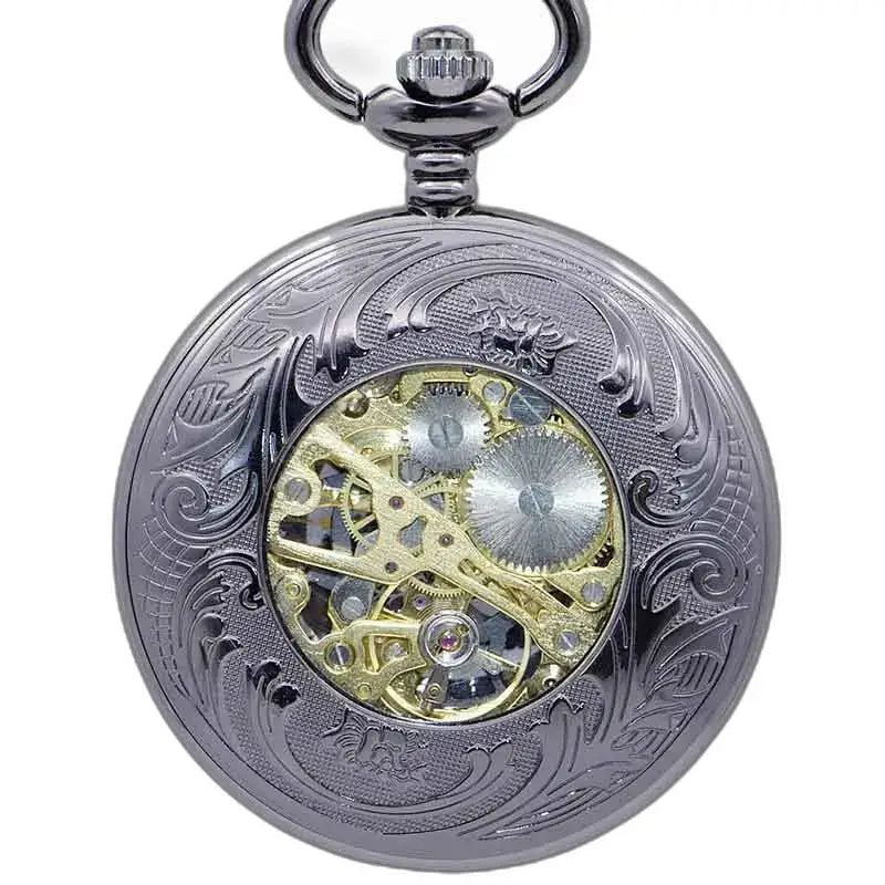 Montre Gousset Steampunk avec Rouages Dentés, ornée et squelettonisée