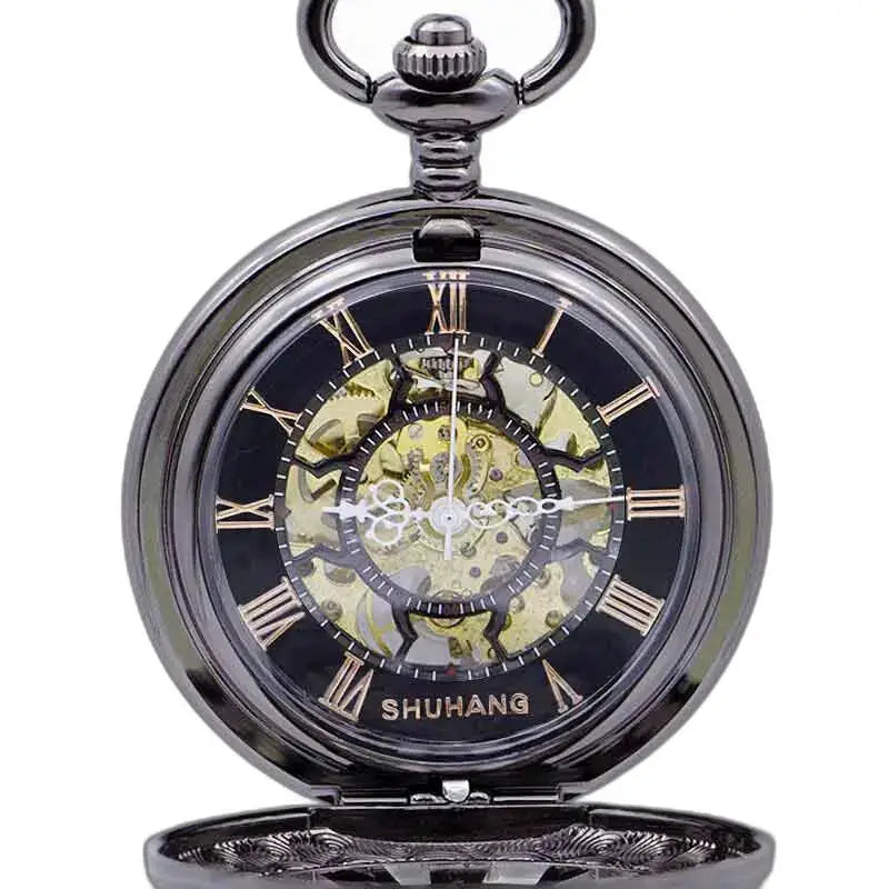 Montre Gousset Steampunk avec Rouages Dentés, montre gousset à squelette noir
