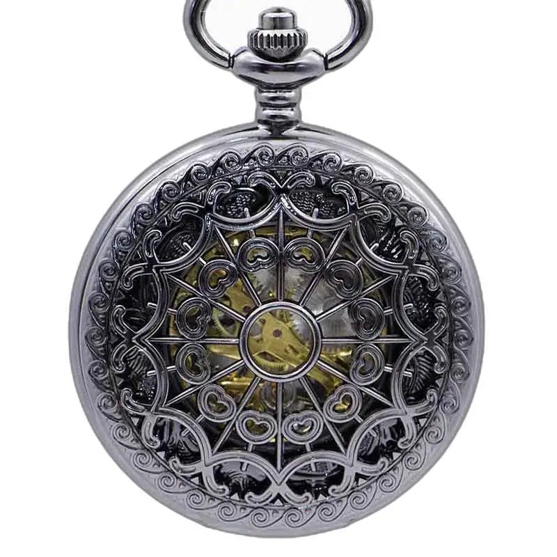 Montre Gousset Steampunk Maillechort avec Mécanisme Visible en argent ornée