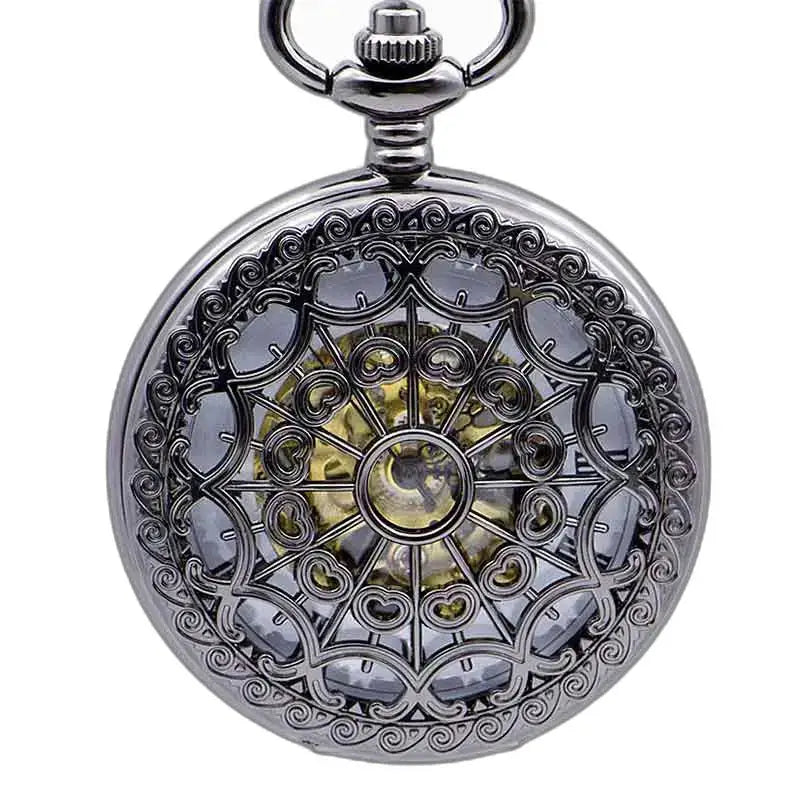 Montre Gousset Steampunk Maillechort avec Mécanisme Visible en argent orné