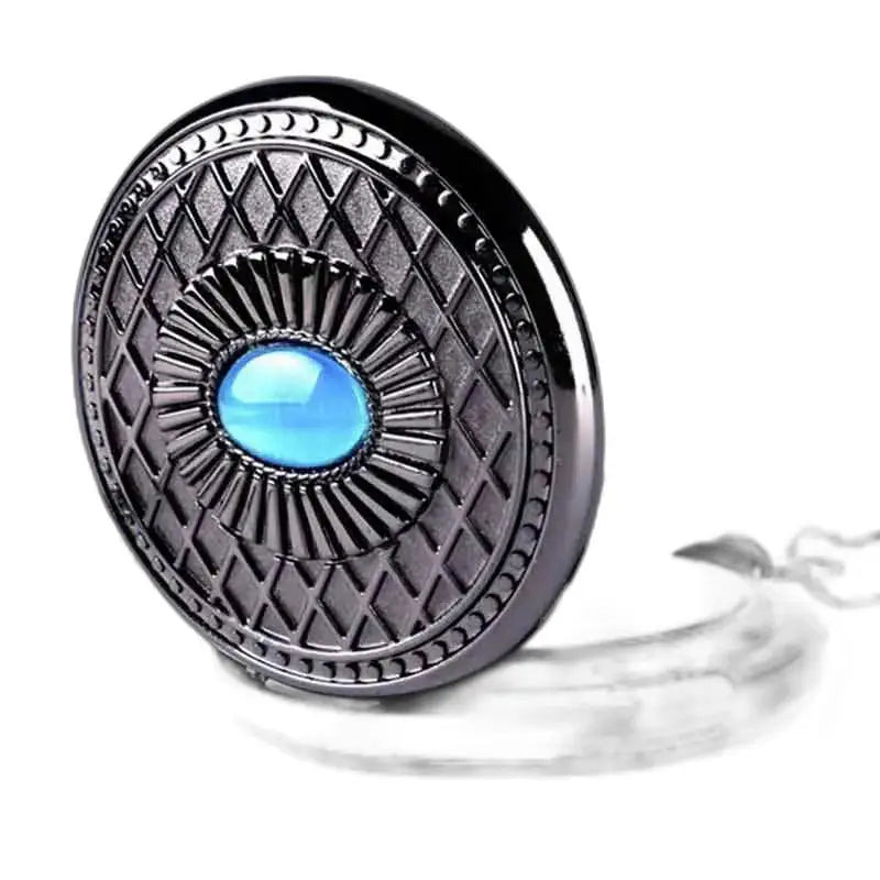 Pendentif en métal noir avec saphir bleu pour montre gousset steampunk élégante
