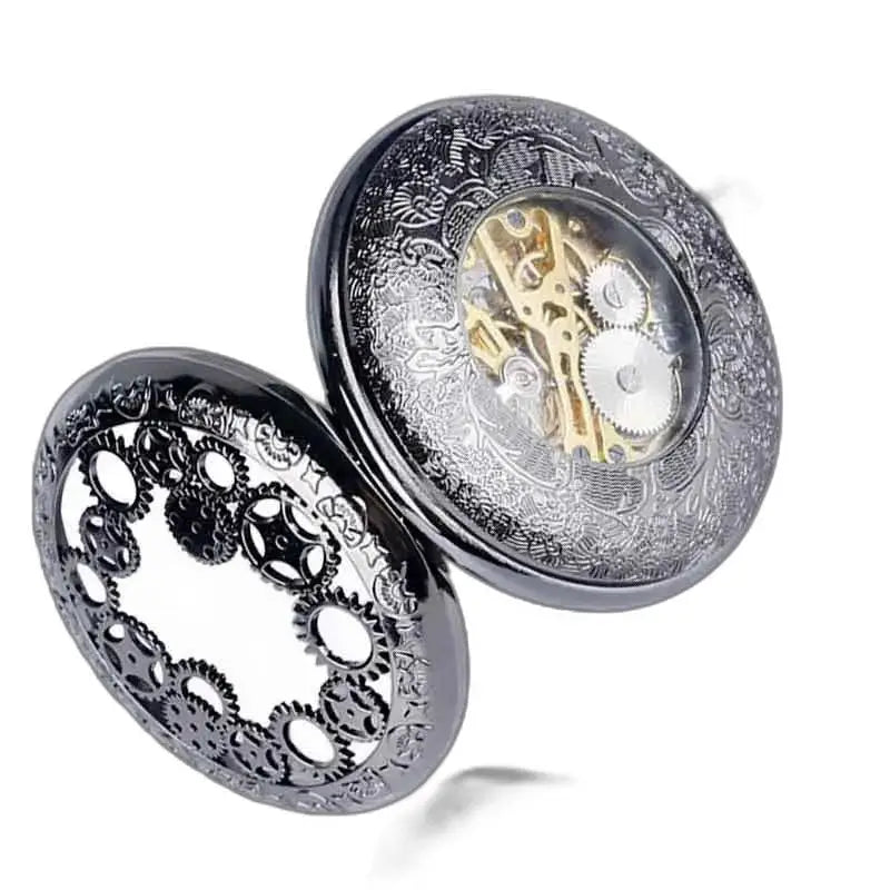 Montre Gousset Steampunk ouverte mettant en valeur son mécanisme haute machinerie