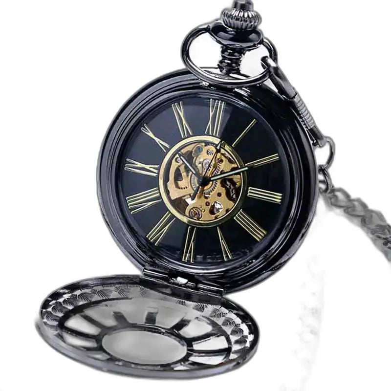 Montre Gousset Steampunk Vintage Futuriste avec un élégant cadran noir