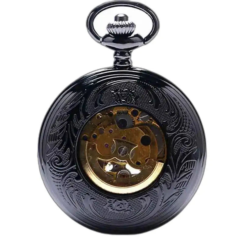 Montre Gousset Steampunk Vintage Futuriste avec un élégant cadran noir orné