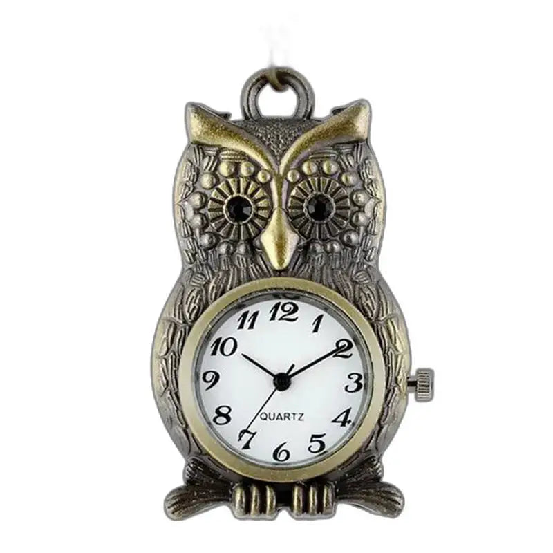 Owl-shaped quartz pocket watch Montre Hibou Vintage avec Bracelet Chaîne Bronze