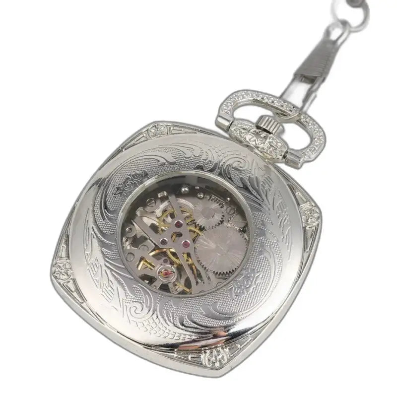 Montre à gousset moderne en argent avec mécanisme visible pour homme élégant