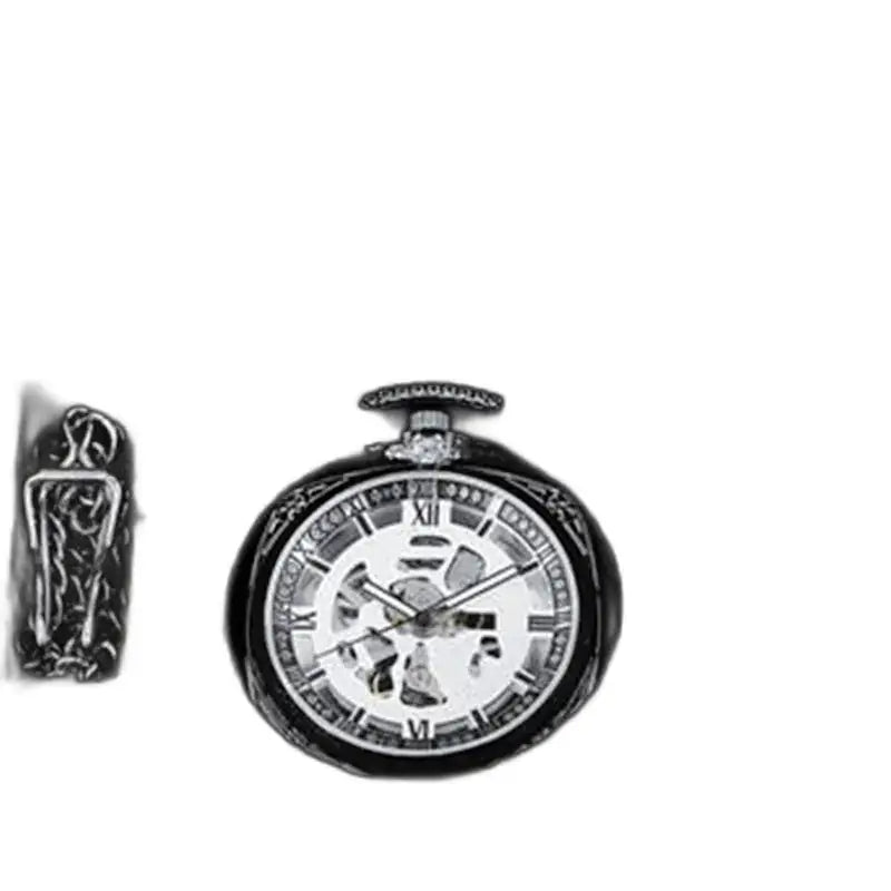Montre à gousset homme à gousset noire et argent chic moderne avec squelette