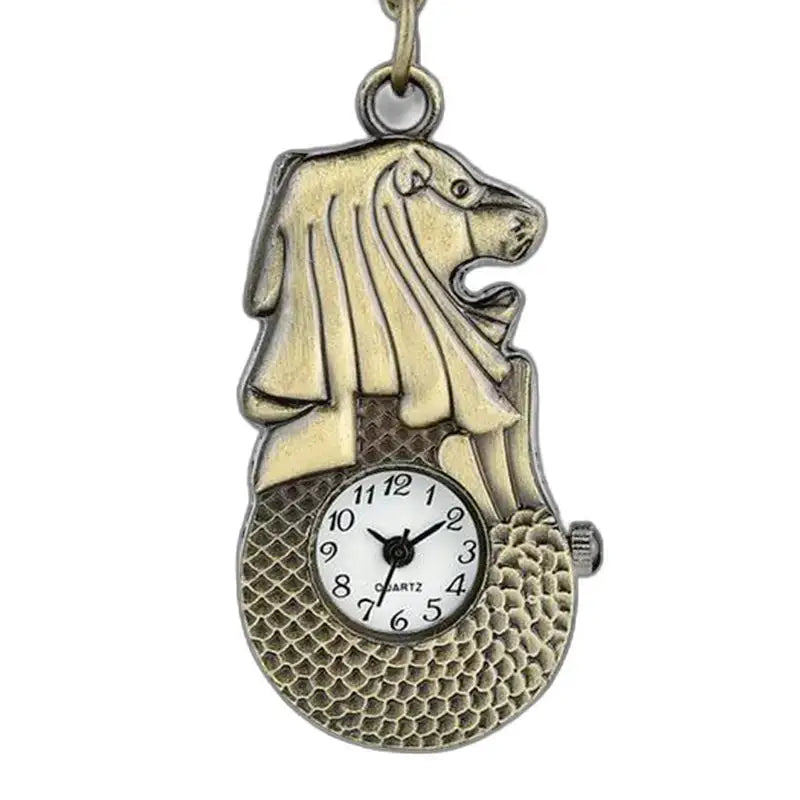 Montre Lion Vintage avec Bracelet Chaîne en Bronze en forme de Merlion