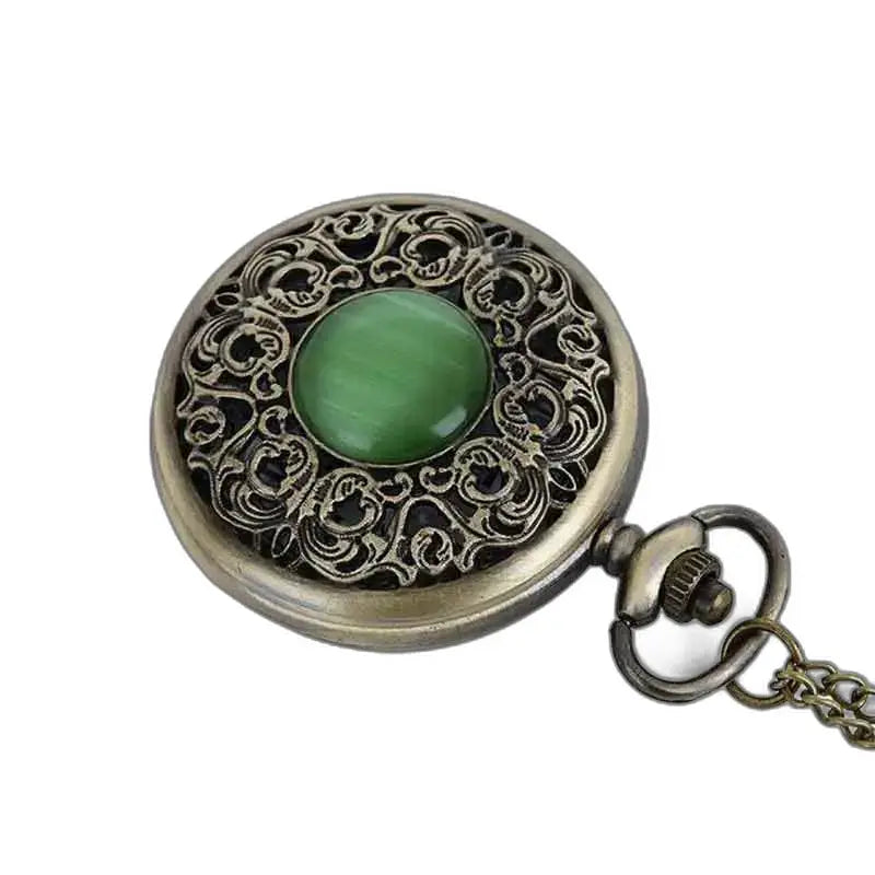 Montre Pendentif Bronze avec Pierre Verte et mouvement à quartz, élégante et raffinée