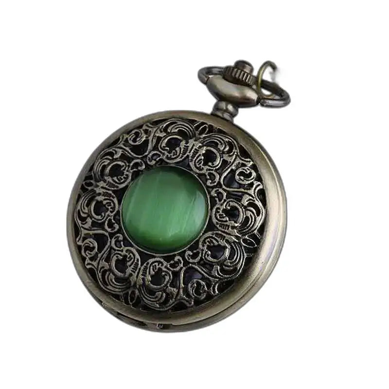 Montre Pendentif Bronze avec Pierre Verte et mouvement à quartz élégant