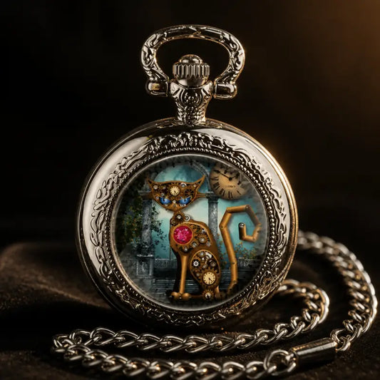 Montre à Gousset Quartz Chat Steampunk Femme - Univers Gousset