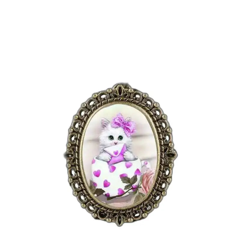 Broche ovale avec design de chaton, montre pendentif Chaton Kitty Rose Mignonne