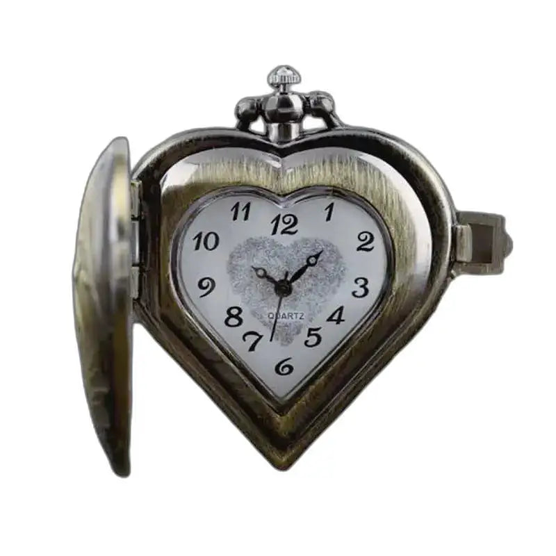 Montre Pendentif Femme Cœur élégante avec Mouvement Quartz et ferme de poche en cœur