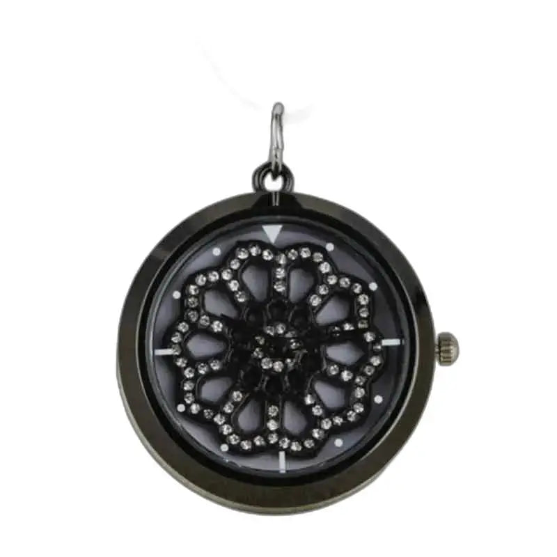 Montre Pendentif Femme Rose Noire Chic avec un cadran en pierres précieuses