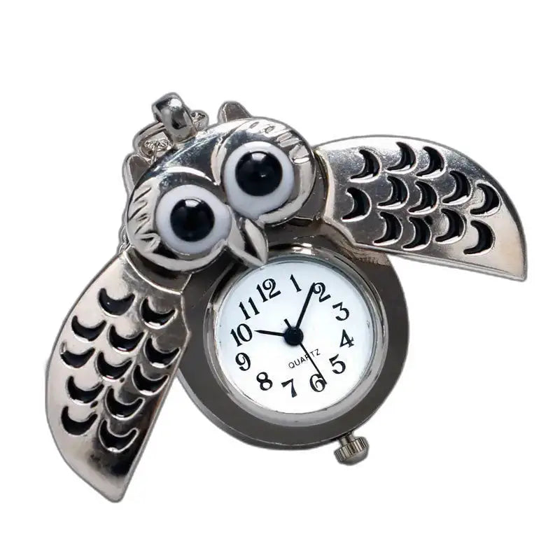 Pendule en argent en forme de hibou, montre pendentif hibou vintage élégante