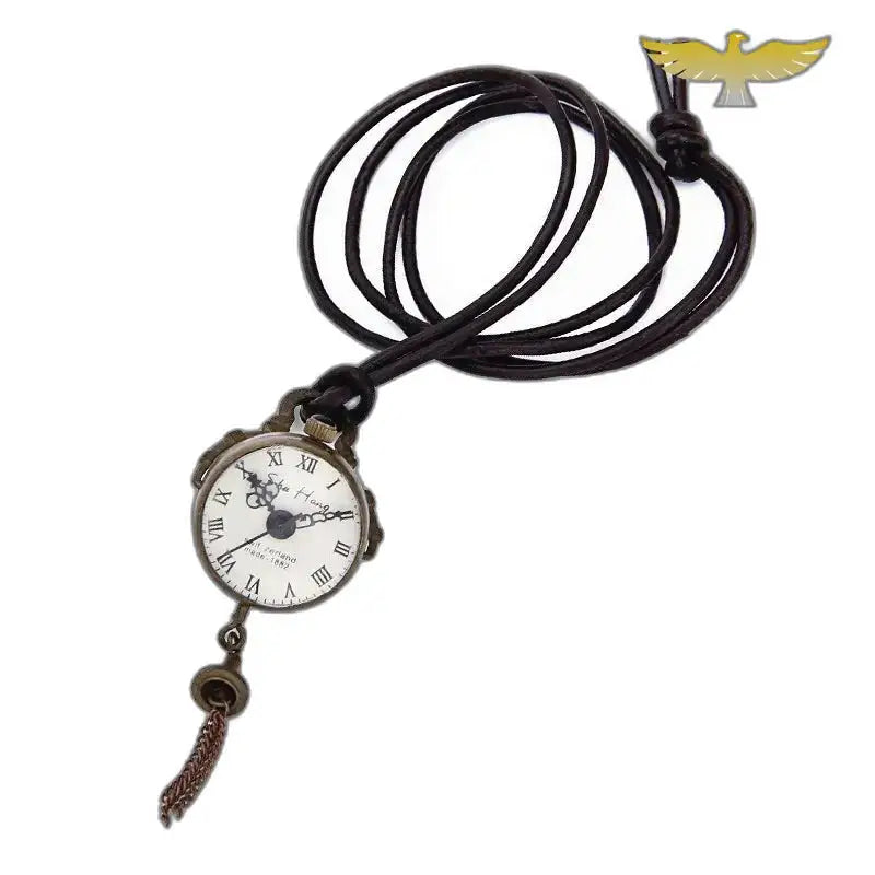 Montre Pendentif Mécanique Vintage en Bronze avec cordon en cuir élégant