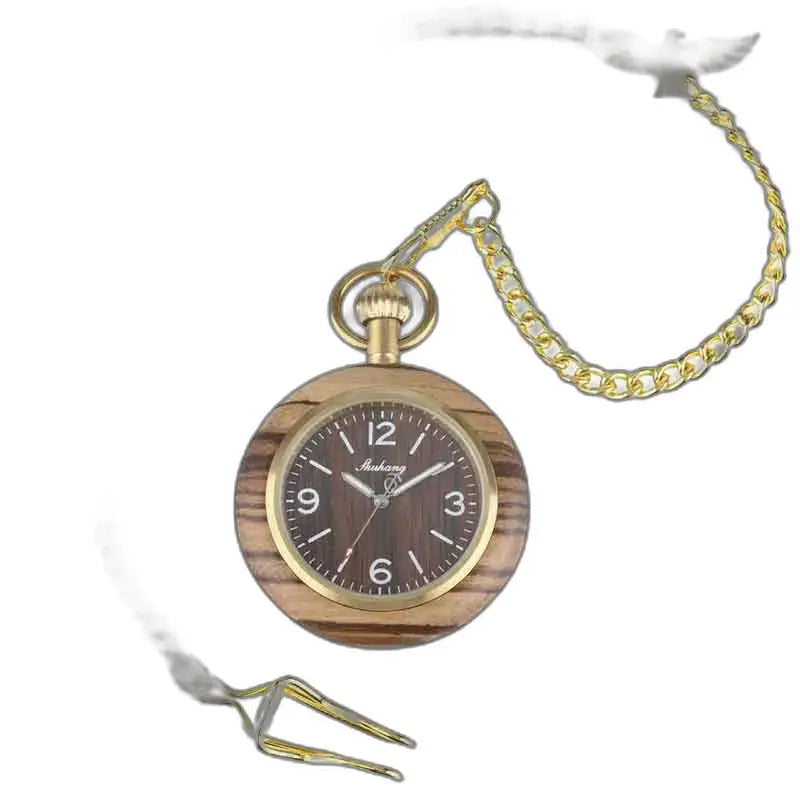 Montre Poche à Gousset Bois Zebrano Luxe avec chaîne en or élégante