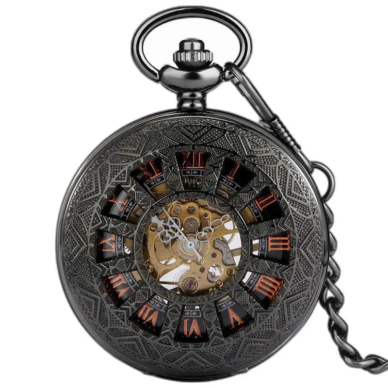 Montre Poche à Gousset Steampunk Iridium Design Gothique avec un cadran noir orné