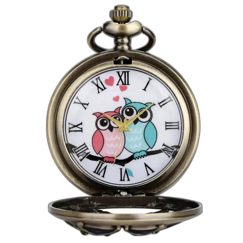 Montre Poche à Quartz Diamants Chouettes Classique Bronze avec motif hibou élégant