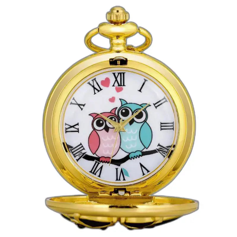 Montre Poche à Quartz Hibou Diamants Or avec design hibou élégante et raffinée