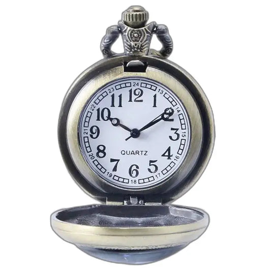 Montre Poche Collier Bronze Fantaisie, montre à gousset en bronze antique avec cadran blanc