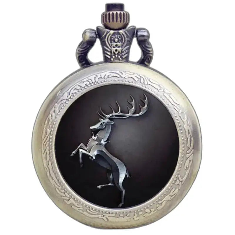 Montre Poche Collier Bronze Fantaisie avec un emblème de cerf