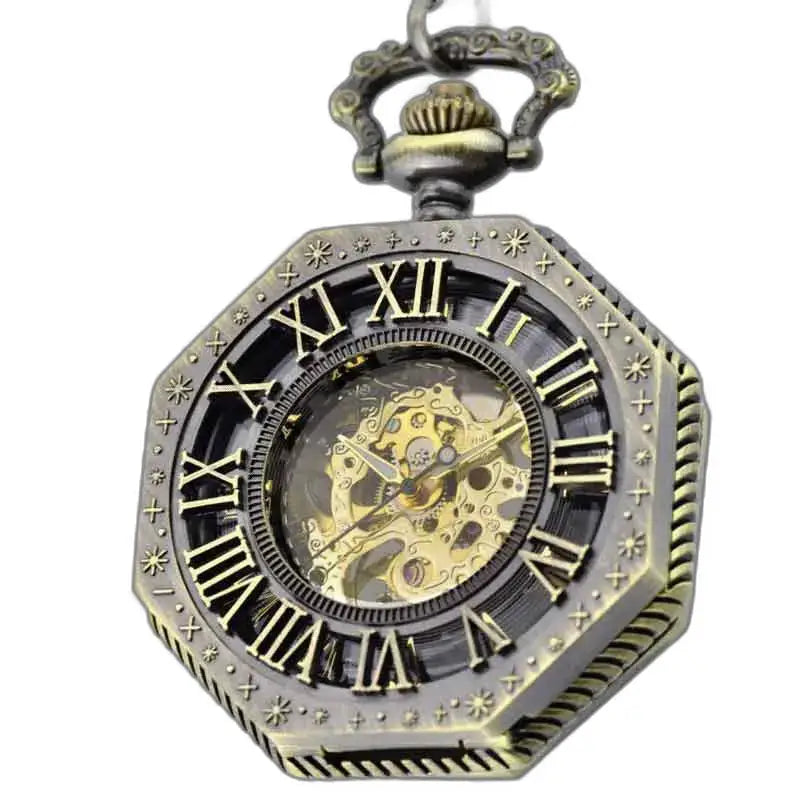 Montre Steampunk Squelette à Gousset Homme en bronze octogonal élégant