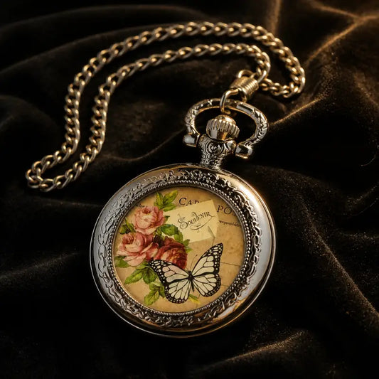 Montre à Gousset Quartz Papillon Femme Collier - Univers Gousset
