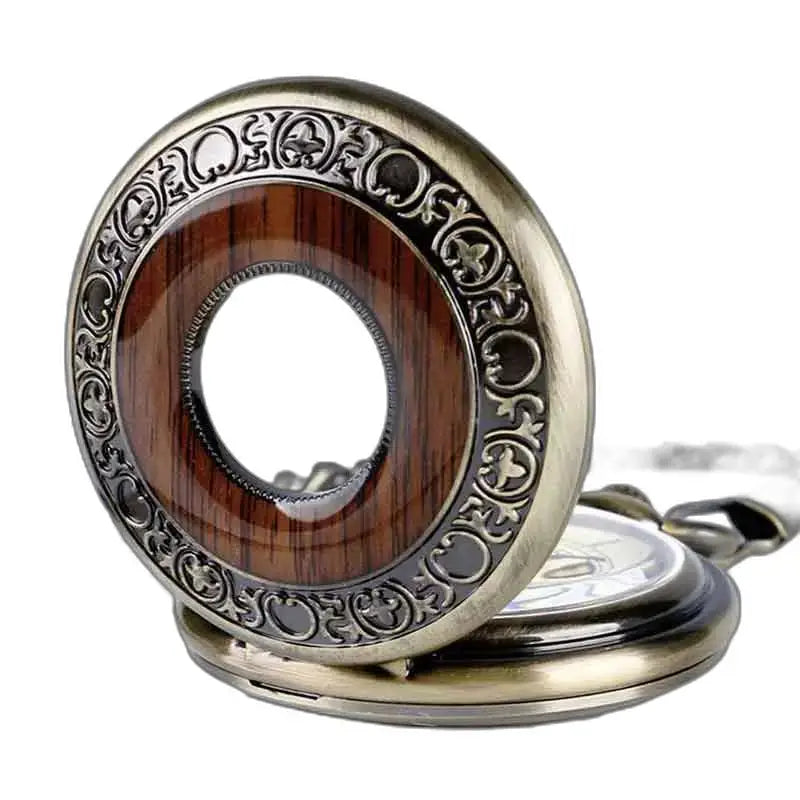 Poche Gousset en Bois Orme Durable avec montre à gousset en bronze ornée